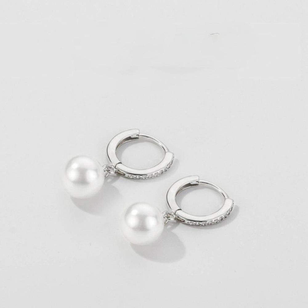 《真愛鍊Cherish 》S925通體純銀耳扣耳環耳圈 微鑲鋯石短流蘇貝珠 耳扣耳圈圈圈耳環 銀樓銀飾-細節圖7