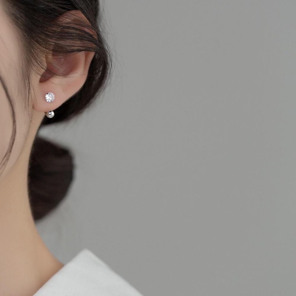 《真愛鍊Cherish 》S925通體純銀轉珠鎖珠耳環 單顆閃亮鋯石螺絲螺紋耳環 銀樓銀飾-細節圖3