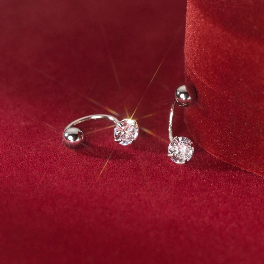 《真愛鍊Cherish 》S925通體純銀轉珠鎖珠耳環 單顆閃亮鋯石螺絲螺紋耳環 銀樓銀飾-細節圖4