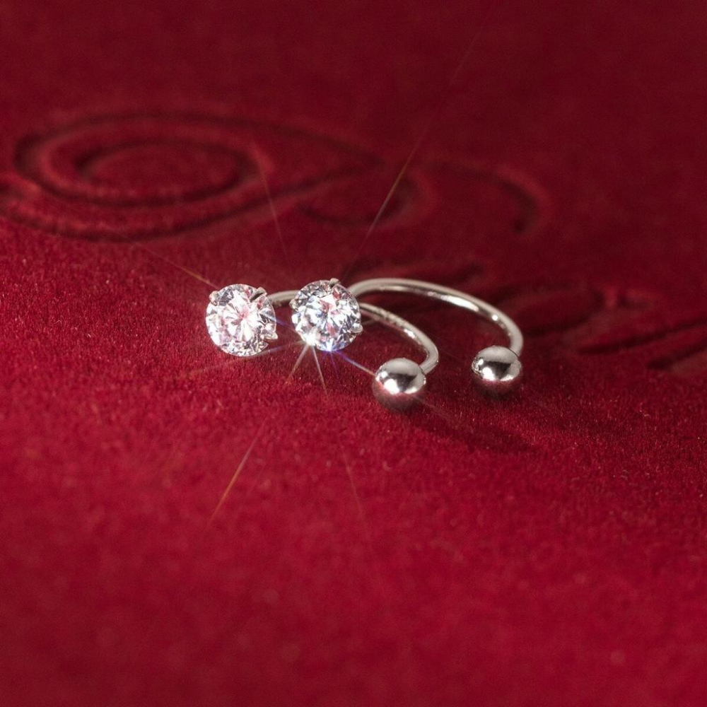 《真愛鍊Cherish 》S925通體純銀轉珠鎖珠耳環 單顆閃亮鋯石螺絲螺紋耳環 銀樓銀飾-細節圖5