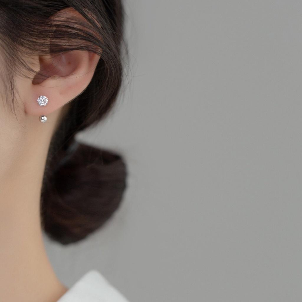 《真愛鍊Cherish 》S925通體純銀轉珠鎖珠耳環 單顆閃亮鋯石螺絲螺紋耳環 銀樓銀飾-細節圖7