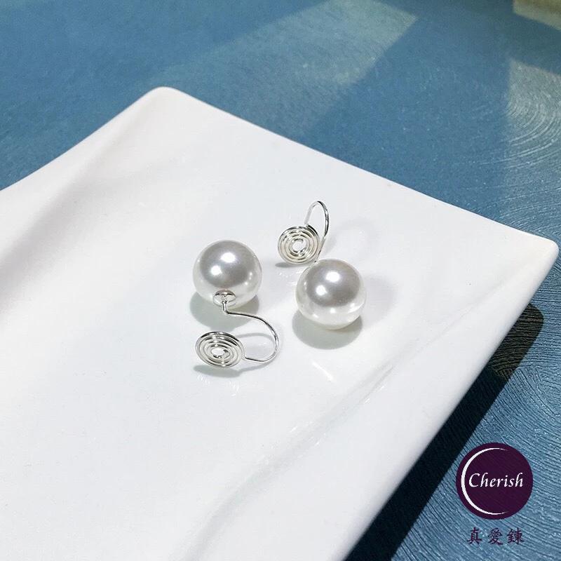 《真愛鍊Cherish 》S925通體純銀耳環水晶珍珠 施家珍珠耳環 蚊香盤耳夾夾式 通體純銀 銀樓銀飾-細節圖5