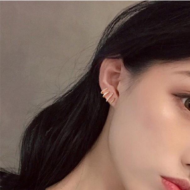 《真愛鍊Cherish 》S925通體純銀耳環 微鑲鋯石線條爪型 包覆耳垂網紅款  精緻個性 銀樓銀飾-細節圖5