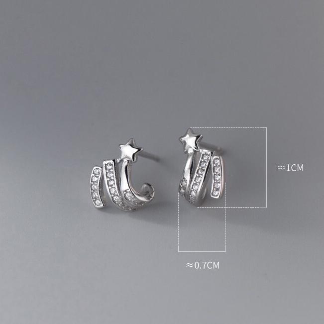 《真愛鍊Cherish 》S925通體純銀耳環  微鑲鋯石精工亮眼造型，有弧度的設計，搭配星星設計  獨特有型-細節圖3