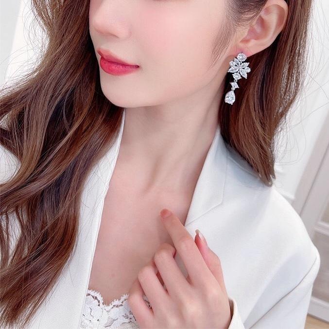 《真愛鍊Cherish》微鑲精工鋯石設計款耳環  耳針S925銀針花朵造型水滴流蘇 精緻耳環 韓版耳環 歐美耳環-細節圖4