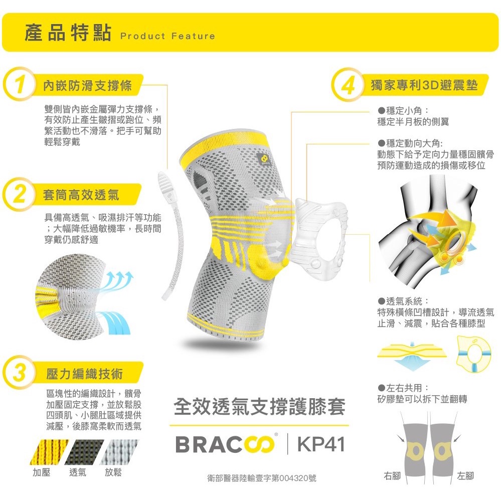 BRACOO奔酷 全效透氣支撐護膝套 KP41-細節圖3