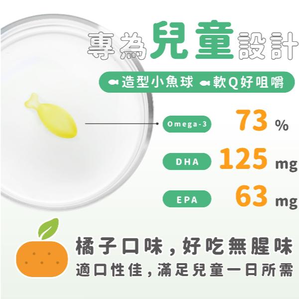 華澤藥局 藥師健生活 兒童小魚球 (45顆/盒)  咀嚼式軟膠囊 橘子口味 無腥味 兒童魚油-細節圖2