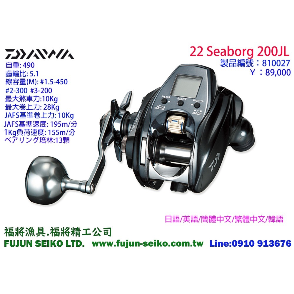 【福將漁具】Daiwa電動捲線器 22 SEABORG 200J / 200JL-細節圖2