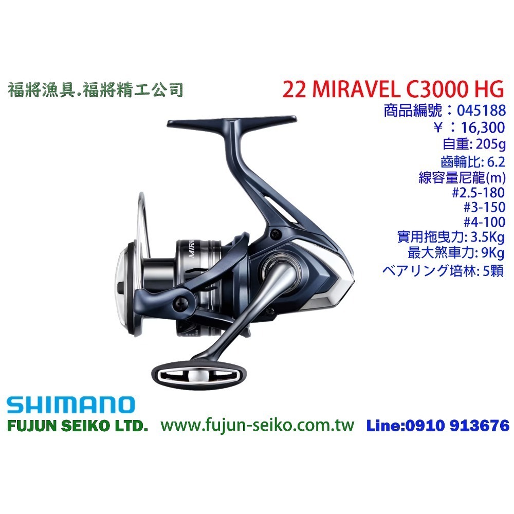 【福將漁具】Shimano紡車捲線器 22 MIRAVEL 系列-規格圖11