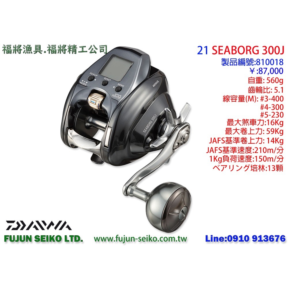 【福將漁具】Daiwa 電動捲線器 21 SEABORG 300J-規格圖2
