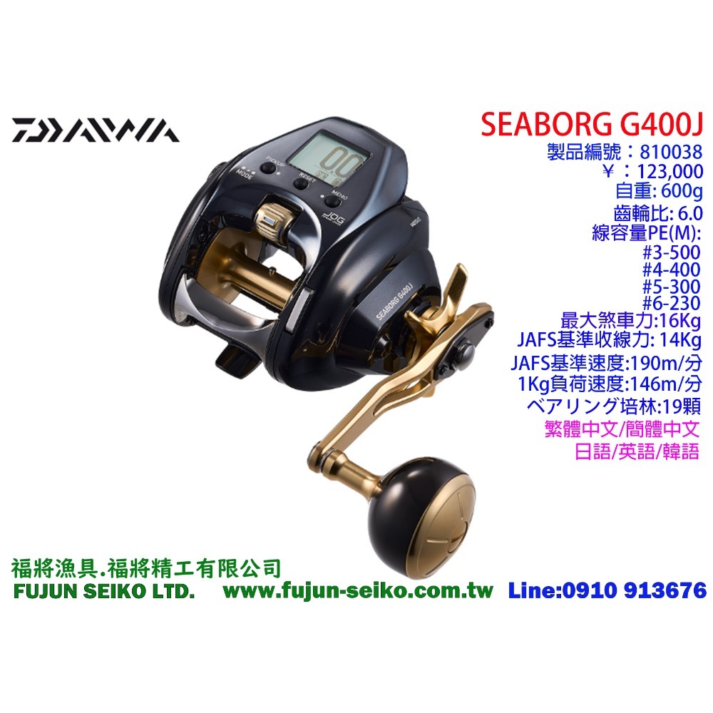 【福將漁具】Daiwa電動捲線器 23 SEABORG G400J / G400JL左手捲-規格圖3