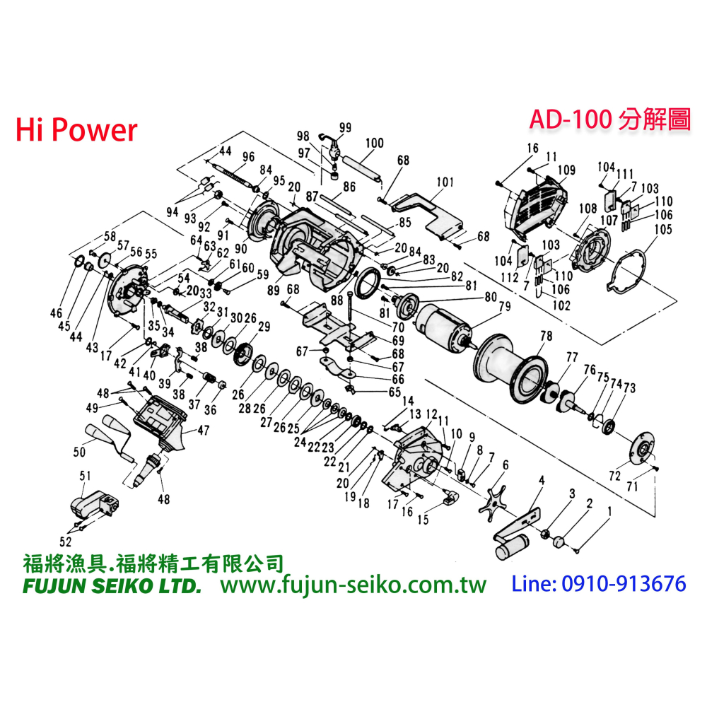 【福將漁具】Hi-Power AD-100電動捲線器 #093 馬達支撐座螺母-細節圖2