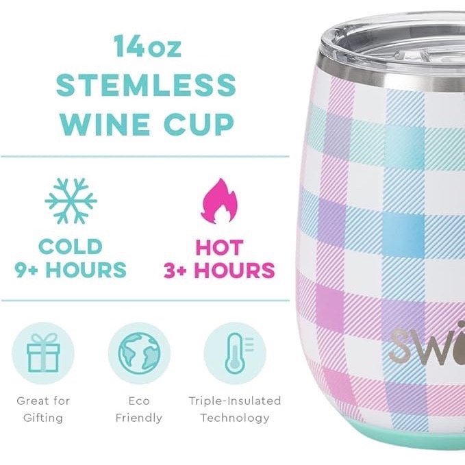 美國暢飲品牌 Swig Life 格紋款 水杯 水壺 隨行杯 附蓋不銹鋼杯 居家 休閒 辦公 容量約395ml-細節圖2
