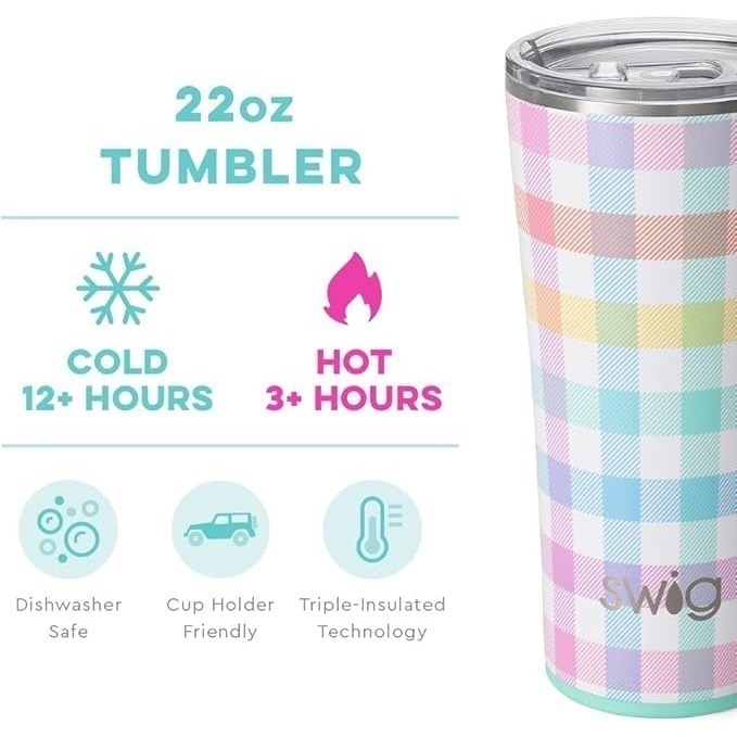 美國暢飲品牌 Swig Life 格紋款 水杯 水壺 隨行杯 附蓋不銹鋼杯 居家 休閒 辦公 容量約623ml-細節圖2