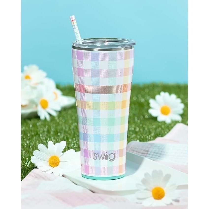 美國暢飲品牌 Swig Life 格紋款 水杯 水壺 隨行杯 附蓋不銹鋼杯 居家 休閒 辦公 容量約623ml-細節圖6