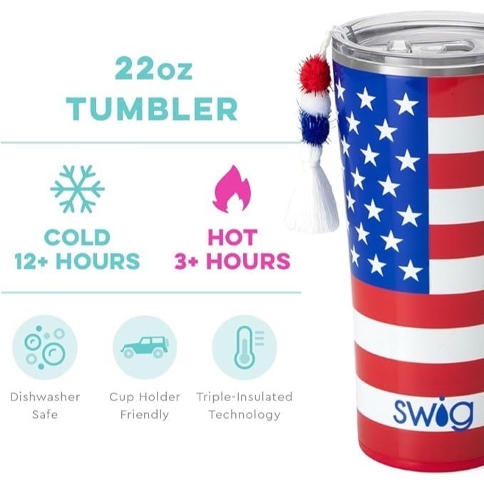 美國暢飲品牌 Swig Life 美國國旗款 水杯 水壺 隨行杯 附蓋不銹鋼杯 居家 休閒 辦公 容量約623ml-細節圖2