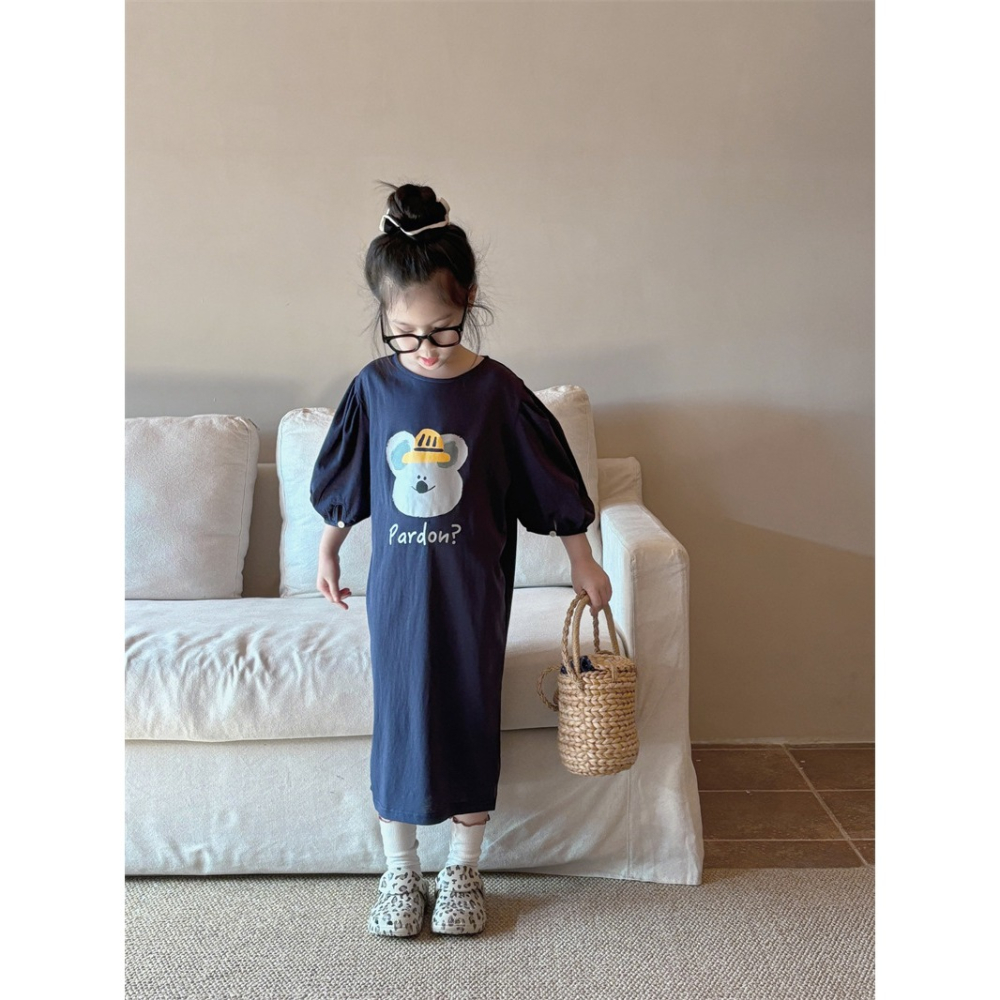 無尾熊泡泡袖長洋裝-細節圖2