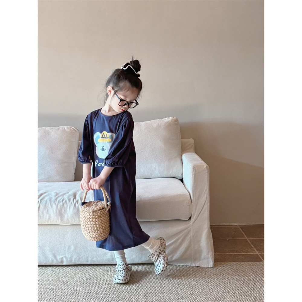 無尾熊泡泡袖長洋裝-細節圖3