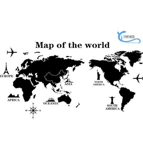 世界地圖貼 world map 牆貼 壁貼 自黏 貼紙 壁紙 沂軒精品 E0084 台灣現貨