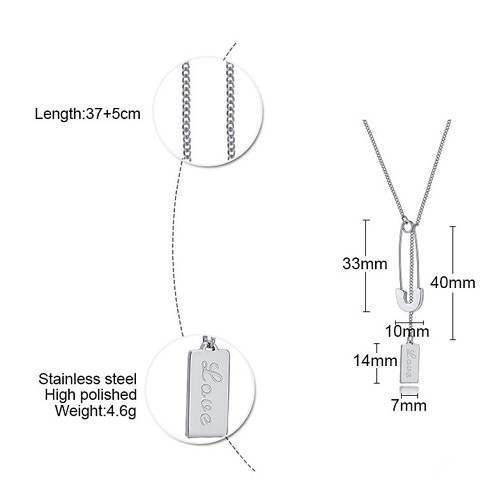 出清 love別針項鍊 鈦鋼項鍊 情侶對鍊 白鋼項鍊 情侶項鍊 情人節 禮物 沂軒精品 F0150-細節圖7