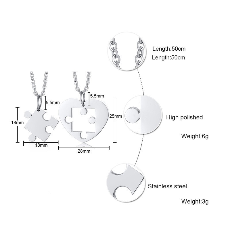 心形 拚圖項鍊 鈦鋼項鍊 情侶對鍊 白鋼項鍊 西德鋼 項鍊 愛心項鍊 情人節 禮物 沂軒精品 F0143-細節圖3