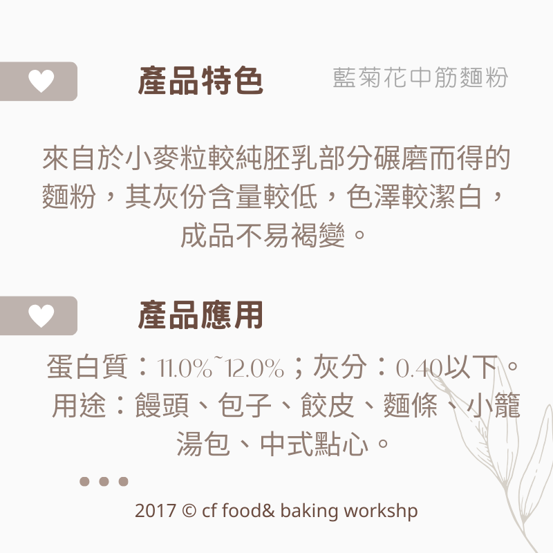 嘉禾牌麵粉 白菊花 低筋 / 藍菊花 中筋 / 黃專 高筋 無添加麵粉 分裝1KG[請務必詳看內文後在購買]-細節圖4