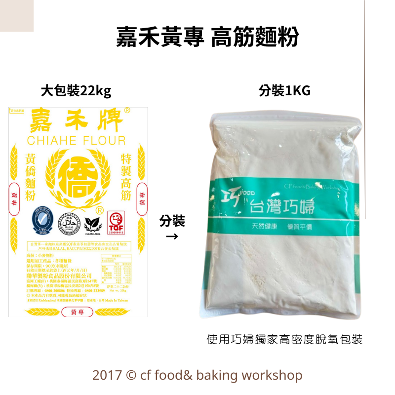 【台灣巧婦】嘉禾牌 無添加麵粉｜白菊花低筋／藍菊花中筋／黃專高筋・台灣製烘焙用粉・分裝1KG-規格圖6