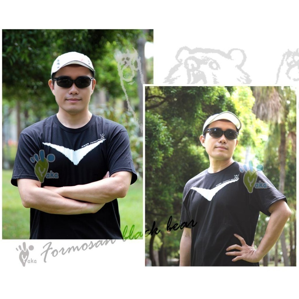 台灣特有種 台灣黑熊 特徵款 短袖 純棉 T恤 尺寸兒童到成人皆有 ( T 黑熊 黑色 V 胸 )-細節圖4