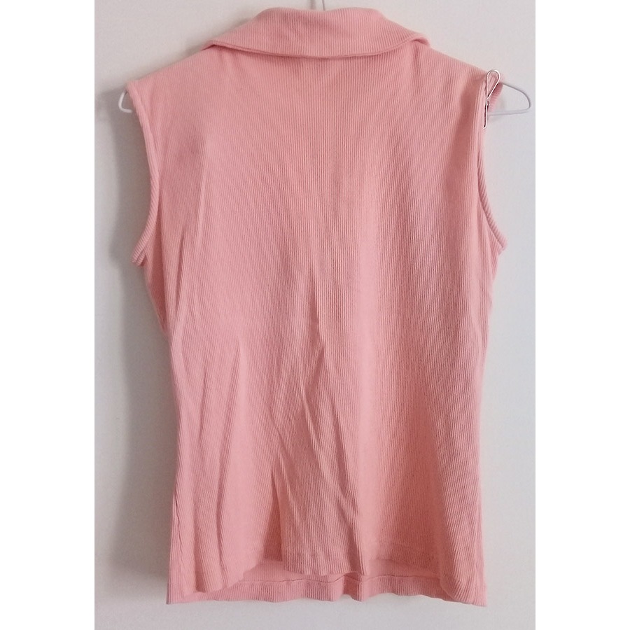 無袖純棉桃色拉鍊有領背心-細節圖2