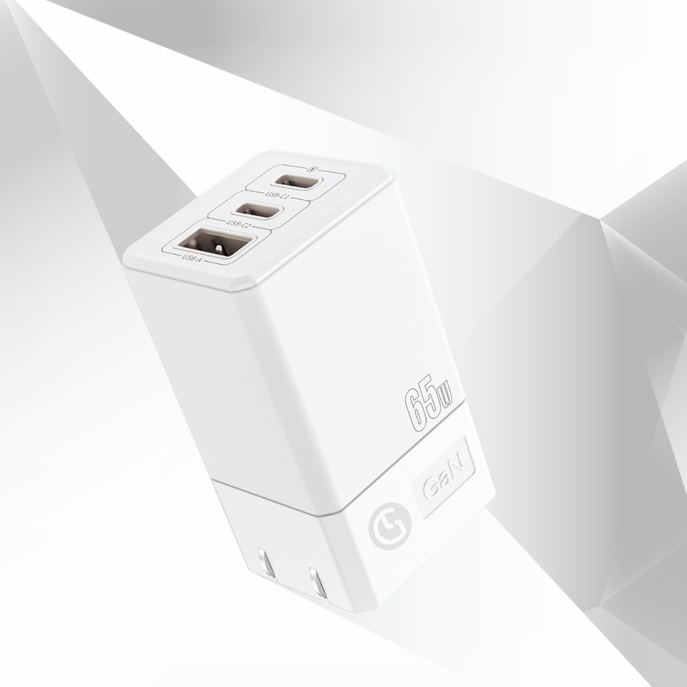 65W氮化鎵GaN 3孔快充充電頭-白
