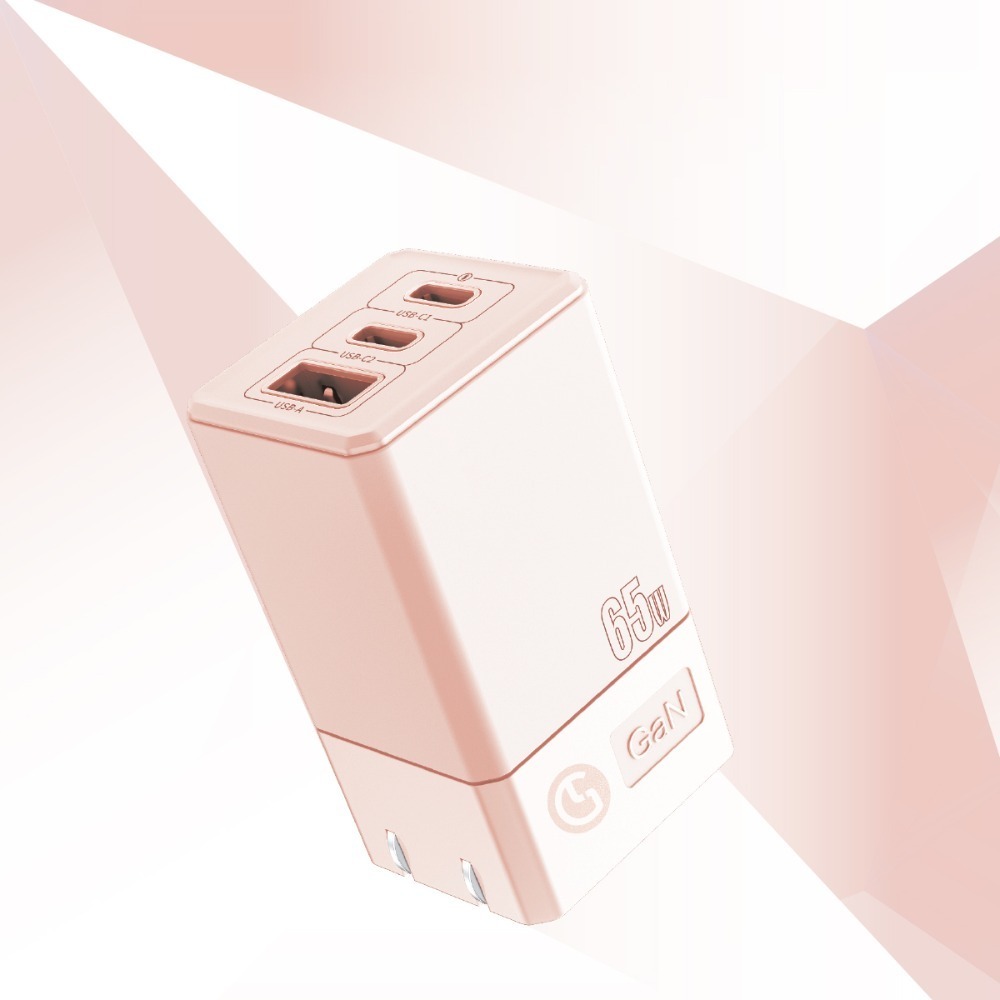 65W氮化鎵GaN 3孔快充充電頭-白／粉／藍-規格圖1