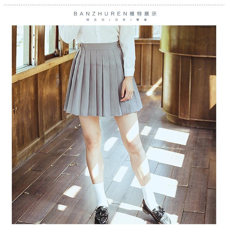 【動漫研習社】日系夏季jk制服百褶短裙中長款半身裙學院風鬆緊腰大碼黑色學生裙-細節圖6