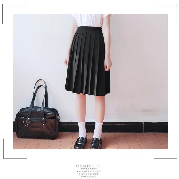 【動漫研習社】日系夏季jk制服百褶短裙中長款半身裙學院風鬆緊腰大碼黑色學生裙-細節圖7