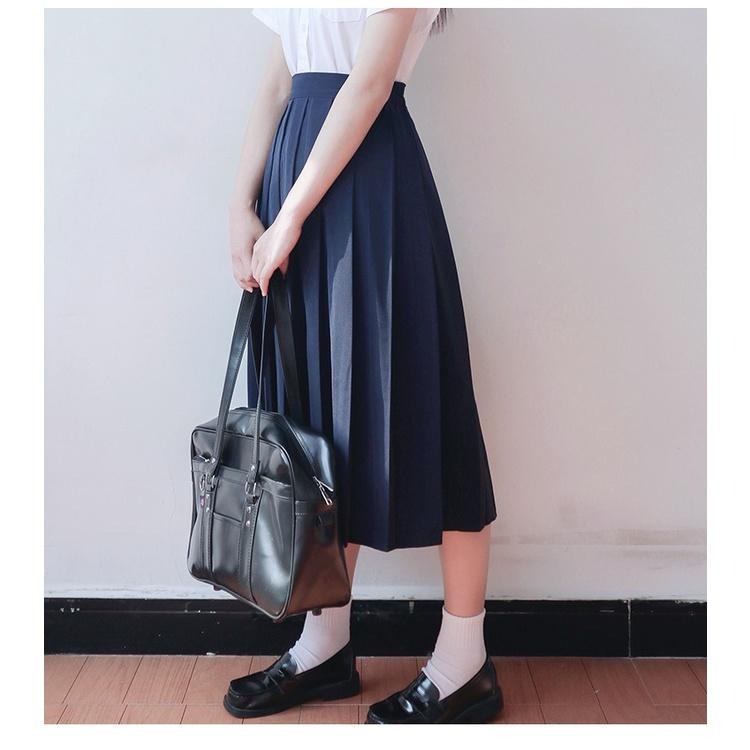 【動漫研習社】日系夏季jk制服百褶短裙中長款半身裙學院風鬆緊腰大碼黑色學生裙-細節圖9