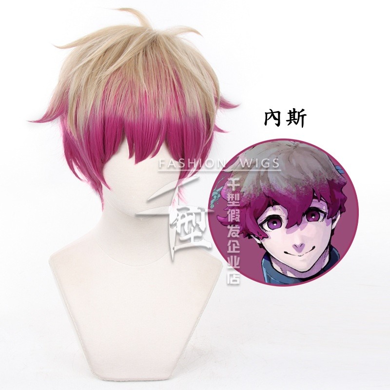 【動漫研習社】藍色監獄內斯cos假髮雙拼色反翹短髮-細節圖2