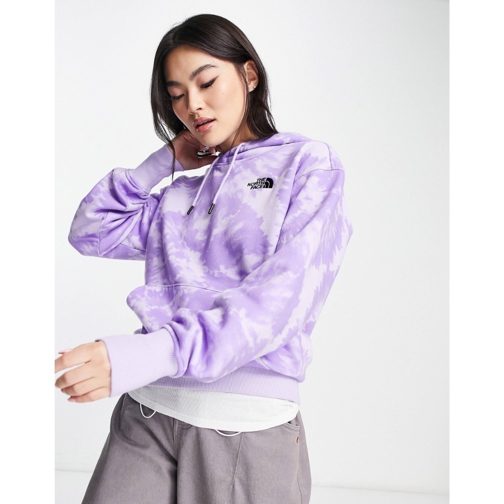 /海外限定款式/ M號 The North Face 女生渲染紮染丁香紫 帽Tee-細節圖2