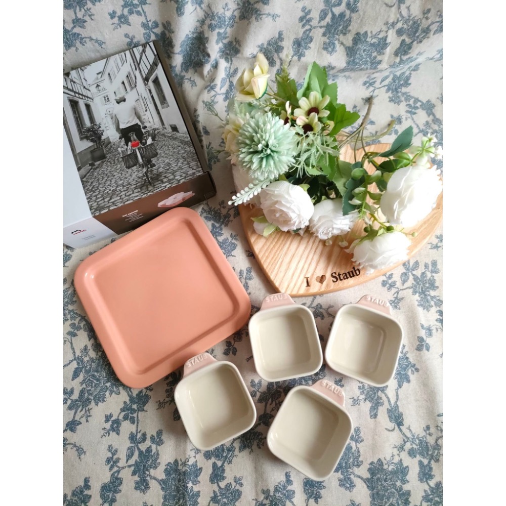 Staub 方形陶缽4+1件組 粉紅色-細節圖3