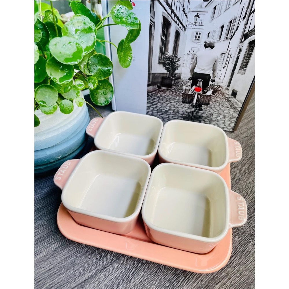 Staub 方形陶缽4+1件組 粉紅色-細節圖4