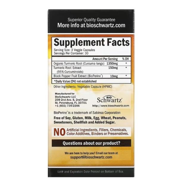 美國代購 BioSchwartz 姜黃素 生物維生素 500 毫克 90 粒素食膠囊-細節圖2