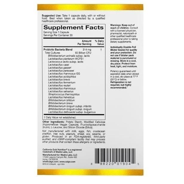 美國代購 California Gold Nutrition 益生菌，300 億菌落單位，60 粒素食膠囊-細節圖6