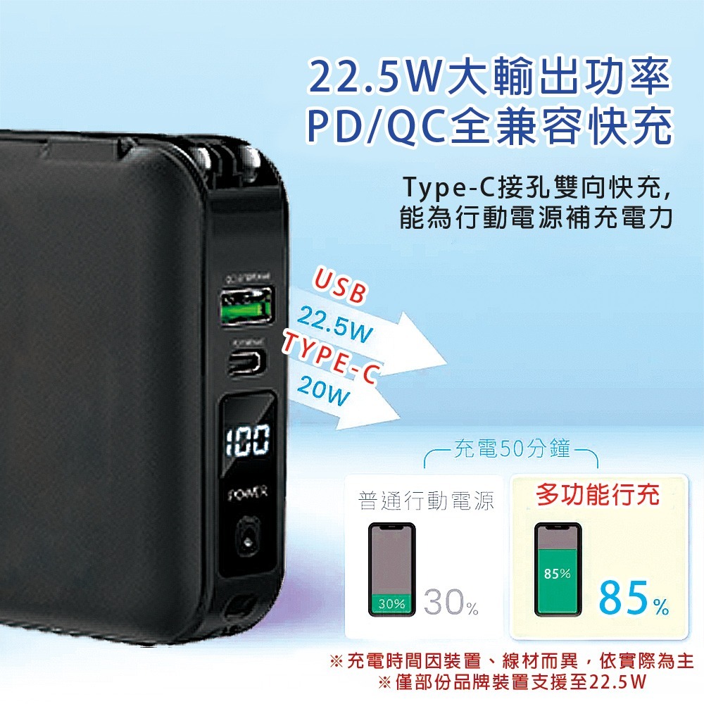 多功能自帶線行動電源 10000mAH 可帶上機 行動電源 可充手錶 可充藍芽耳機 快充 磁吸充電器-細節圖4