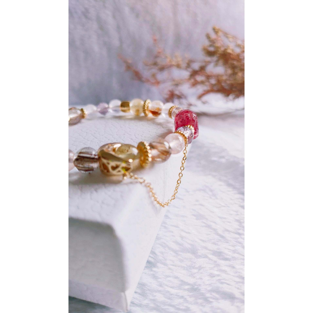 『niki_hope』如夢之境✨14k 貔貅草莓晶 紫水晶 黃水晶 銅鈦<招桃花/好人緣/招財>天然水晶 細手鍊 手鏈-細節圖2
