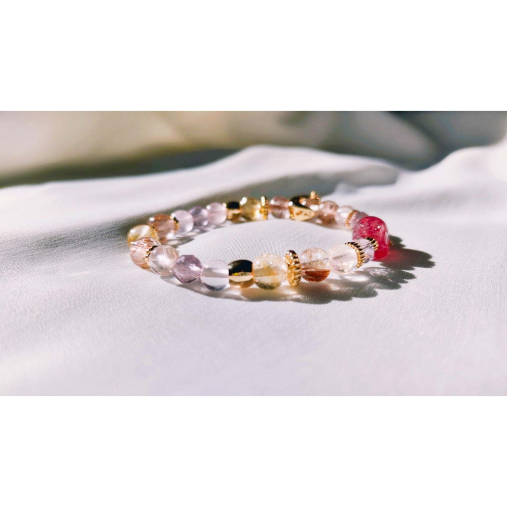 『niki_hope』如夢之境✨14k 貔貅草莓晶 紫水晶 黃水晶 銅鈦<招桃花/好人緣/招財>天然水晶 細手鍊 手鏈-細節圖3