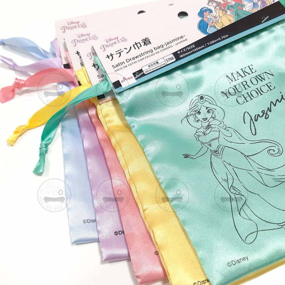迪士尼 束口袋 小美人魚 茉莉 長髮公主 仙杜瑞拉 貝兒 收納袋 化妝袋 相機袋 日本大創 現貨 ALL.MY GOD-細節圖5