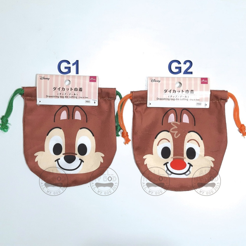 日本大創 迪士尼正版 束口袋 奇奇蒂蒂 收納袋 化妝袋 面紙包 小物收納袋 行李收納包 ALL.MY GOD-細節圖4