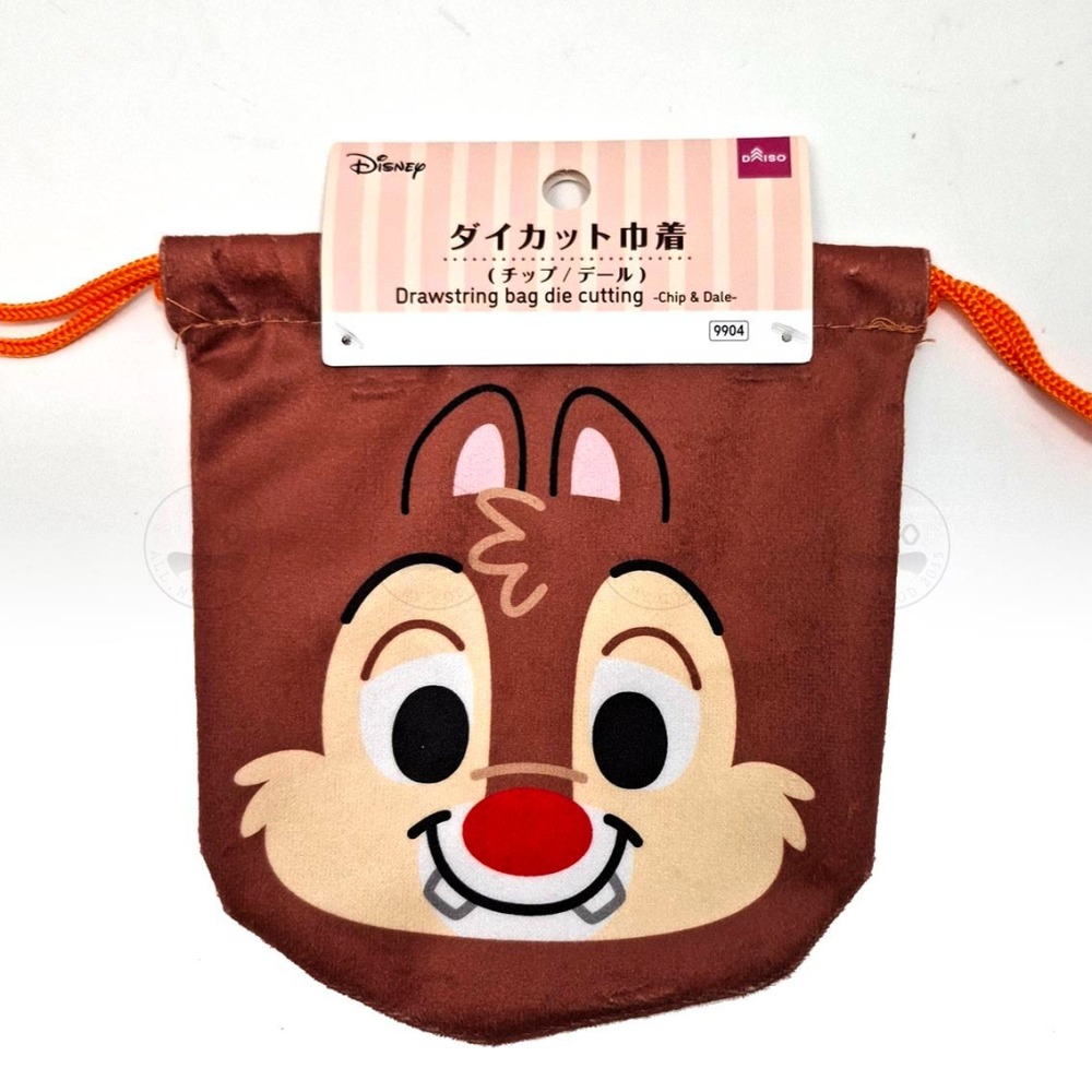 日本大創 迪士尼正版 束口袋 奇奇蒂蒂 收納袋 化妝袋 面紙包 小物收納袋 行李收納包 ALL.MY GOD-細節圖7