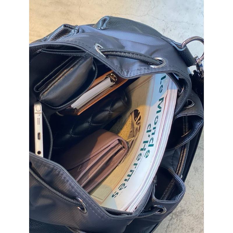 韓國🇰🇷空運～🔥現貨～💜韓國尼龍三用包～🔥好評回歸‼️質感尼龍肩背、斜背縮口水桶包‼️～尼龍斜背包～水桶包～後背包-細節圖4