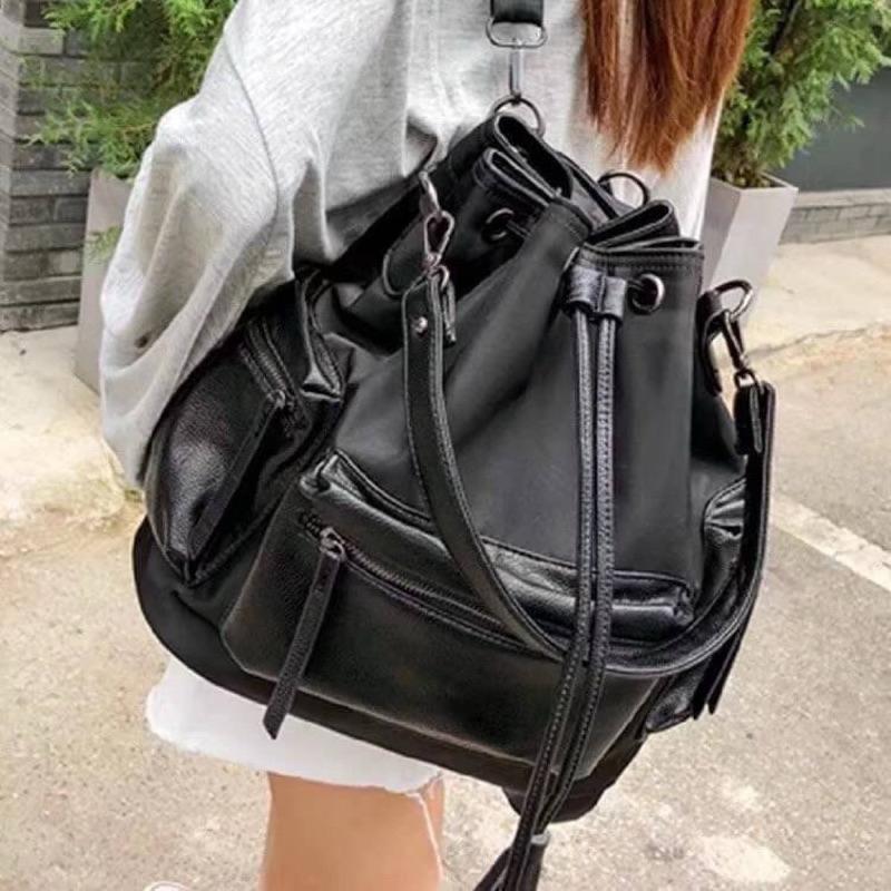 韓國🇰🇷空運～🔥現貨～💜韓國尼龍三用包～🔥好評回歸‼️質感尼龍肩背、斜背縮口水桶包‼️～尼龍斜背包～水桶包～後背包-細節圖5