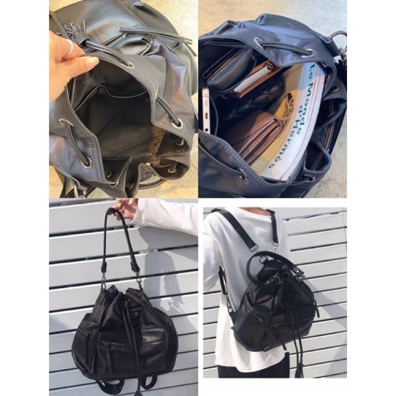 韓國🇰🇷空運～🔥現貨～💜韓國尼龍三用包～🔥好評回歸‼️質感尼龍肩背、斜背縮口水桶包‼️～尼龍斜背包～水桶包～後背包-細節圖6