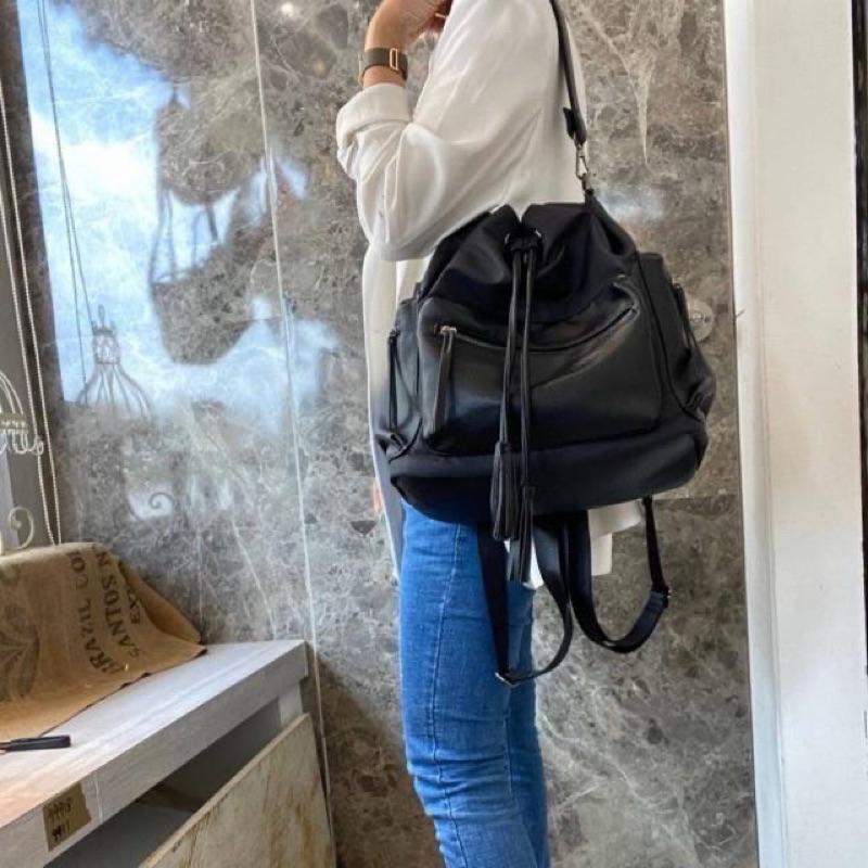 韓國🇰🇷空運～🔥現貨～💜韓國尼龍三用包～🔥好評回歸‼️質感尼龍肩背、斜背縮口水桶包‼️～尼龍斜背包～水桶包～後背包-細節圖7